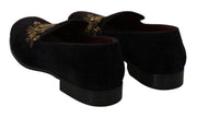 Dolce & Gabbana Loafers Black Velvet Gold Crown