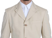 Romeo Gigli Two Piece 3 Button Beige Cotton Solid Suit