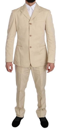 Romeo Gigli Two Piece 3 Button Beige Cotton Solid Suit