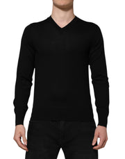 Dolce & Gabbana Black Cashmere V-Neck Long Sleeves T-shirt