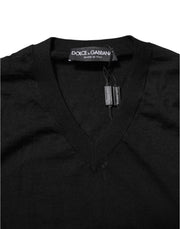 Dolce & Gabbana Black Cashmere V-Neck Long Sleeves T-shirt