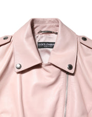 Dolce & Gabbana Light Pink Collar Leather Women Biker Jacket