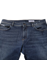 Dolce & Gabbana Blue Cotton Mid Waisted Straight Denim Jeans