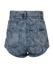 Dolce & Gabbana Blue Floral Print Denim Cotton Hot Pants Shorts