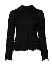 Dolce & Gabbana Black Floral Lace Cotton Collared Jacket