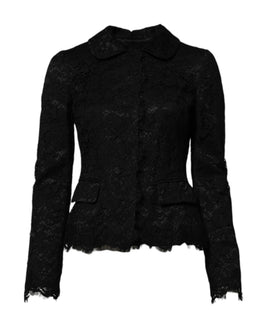 Dolce & Gabbana Black Floral Lace Cotton Collared Jacket