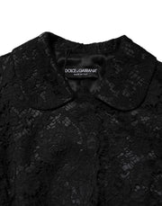 Dolce & Gabbana Black Floral Lace Cotton Collared Jacket