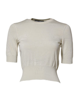 Dolce & Gabbana White Silk Short Sleeves Blouse Pullover Top