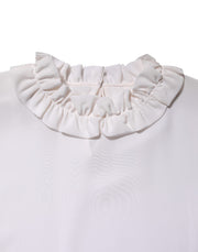 Dolce & Gabbana White Ruffled Neckline Blouse Pullover Top