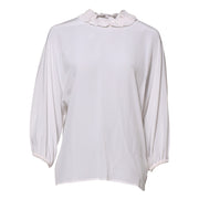 Dolce & Gabbana White Ruffled Neckline Blouse Pullover Top