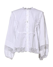 Dolce & Gabbana White Ruffled Lace Embellished Blouse Top