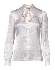 Dolce & Gabbana White Ascot Collar Long Sleeve Blouse Top