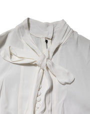 Dolce & Gabbana White Viscose Ascot Collar Long Sleeves Top