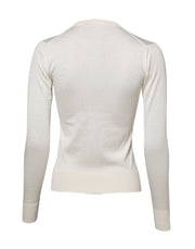 Dolce & Gabbana White Silk Lily Buttoned Cardigan Sweater