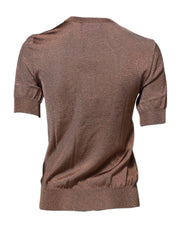 Dolce & Gabbana Brown Lily Embellished Round Neck Blouse Top