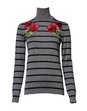 Dolce & Gabbana Gray Floral Embroidery Pullover Sweater