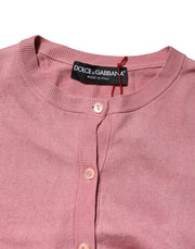 Dolce & Gabbana Pink Silk Cropped Crew Neck Cardigan Sweater