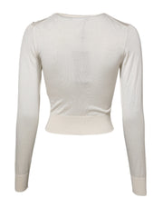Dolce & Gabbana White Silk Lily Embellished Pullover Sweater