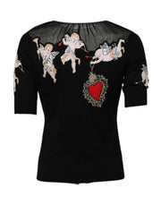 Dolce & Gabbana Black Sacred Heart Embroidered Crewneck Top