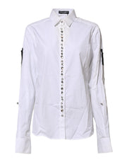 Dolce & Gabbana White Crystal Embellished Collared Shirt Top