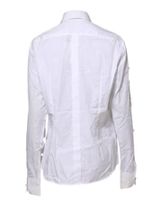 Dolce & Gabbana White Crystal Embellished Collared Shirt Top