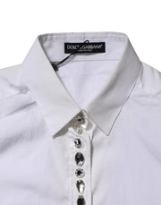 Dolce & Gabbana White Crystal Embellished Collared Shirt Top