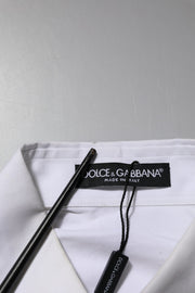 Dolce & Gabbana White Crystal Embellished Collared Shirt Top