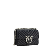 PINKO Black Calf Leather Bos Taurus Shoulder Bag