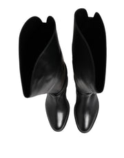 Elisabetta Franchi Black Leather Buckled High Boots Shoes