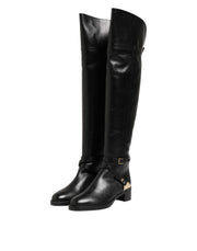 Elisabetta Franchi Black Leather Buckled High Boots Shoes