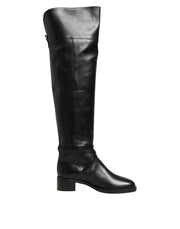 Elisabetta Franchi Black Leather Buckled High Boots Shoes
