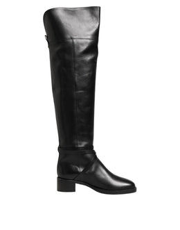 Elisabetta Franchi Black Leather Buckled High Boots Shoes