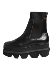 Sacai Black Chelsea Leather Pull On Women Ankle Boots Shoes