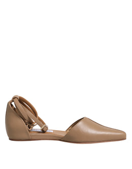 Max Mara Beige Leather Pointed Toe Sandals Ballet Flat Shoes