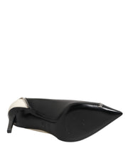 Saint Laurent White Black Leather Pointed Toe Heels Shoes