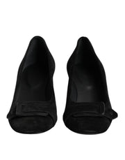 DEL CARLO Black Suede Leather Slip On High Heels Pump Shoes