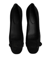 DEL CARLO Black Suede Leather Slip On High Heels Pump Shoes