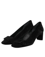 DEL CARLO Black Suede Leather Slip On High Heels Pump Shoes