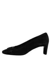 DEL CARLO Black Suede Leather Slip On High Heels Pump Shoes