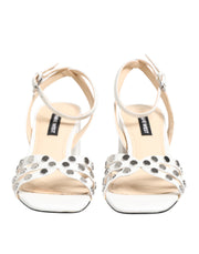 Nine West White Block Heeled Studded Wrap Strap Sandals Shoes