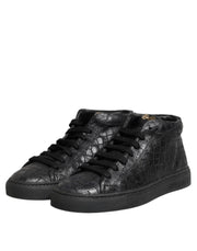 HIDE & JACK Black Leather Lace Up Mid Top Sneakers Shoes