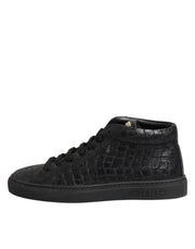 HIDE & JACK Black Leather Lace Up Mid Top Sneakers Shoes