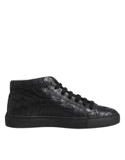 HIDE & JACK Black Leather Lace Up Mid Top Sneakers Shoes