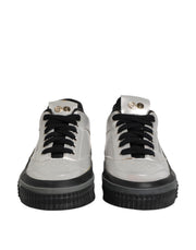 HIDE & JACK Silver Leather Lace Up Low Top Sneakers Shoes