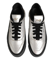 HIDE & JACK Silver Leather Lace Up Low Top Sneakers Shoes