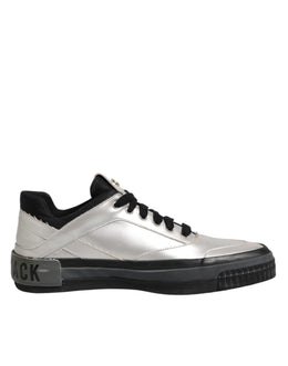 HIDE & JACK Silver Leather Lace Up Low Top Sneakers Shoes