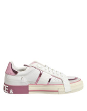Dolce & Gabbana White Leather DG Logo Low Top Sneakers Shoes