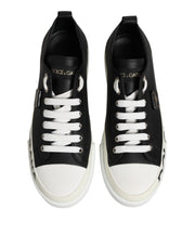 Dolce & Gabbana Black White Leather Low Top Sneakers Shoes