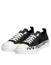 Dolce & Gabbana Black White Leather Low Top Sneakers Shoes