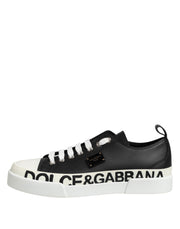 Dolce & Gabbana Black White Leather Low Top Sneakers Shoes